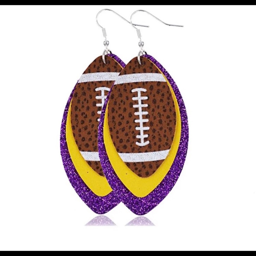 Purple and gold football earrings